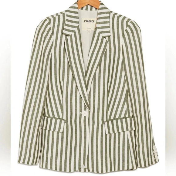 L'agence scout stripe blazer in olive and ivory NWT classic suit jacket size 2 - Picture 1 of 3
